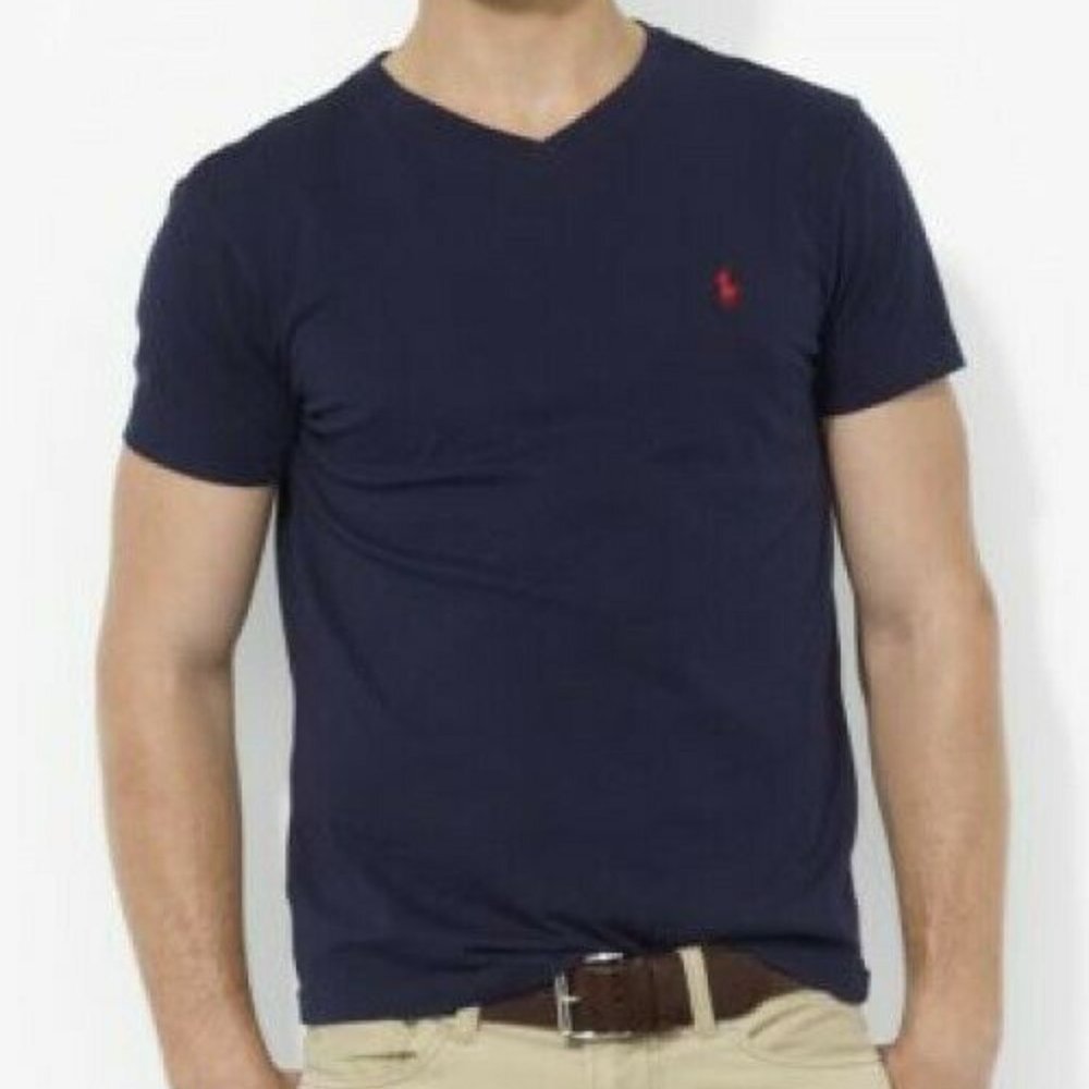 Polo Ralph Lauren navy blue v-neck t-shirt Classic Fit shortsleeve mens Medium - Picture 1 of 7